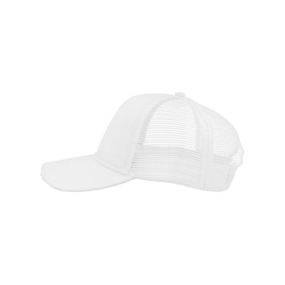 Rapper Destroyed 5 Panel Weathered Trucker Cap (White/White) 3/5