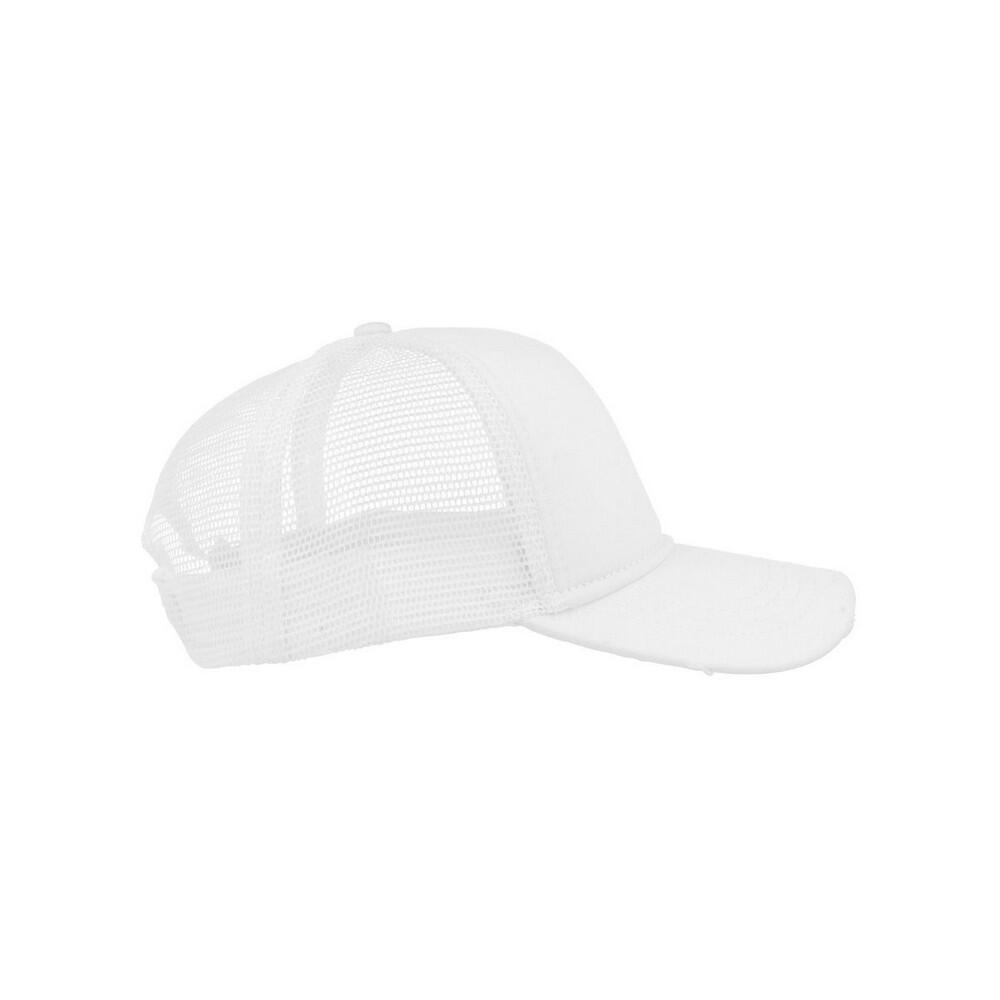 Rapper Destroyed 5 Panel Weathered Trucker Cap (White/White) 4/5
