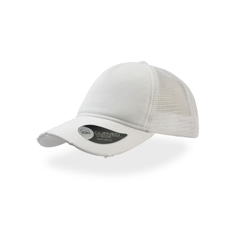 Rapper Destroyed 5 Panel Weathered Trucker Cap (White/White) 5/5
