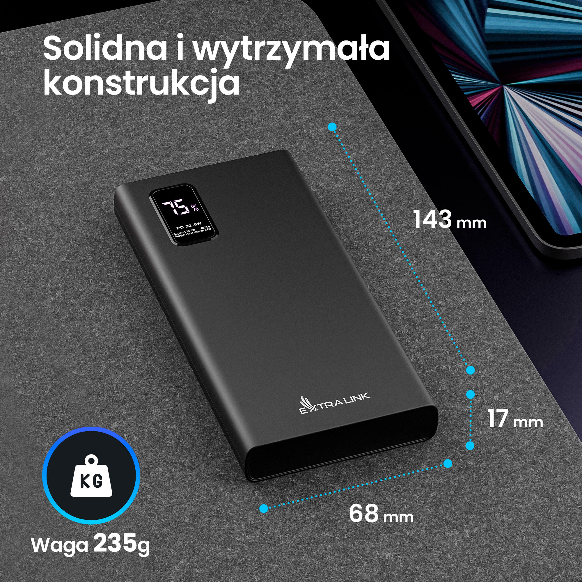 Powerbank Extralink EPB-067B 10000mAh 3/7