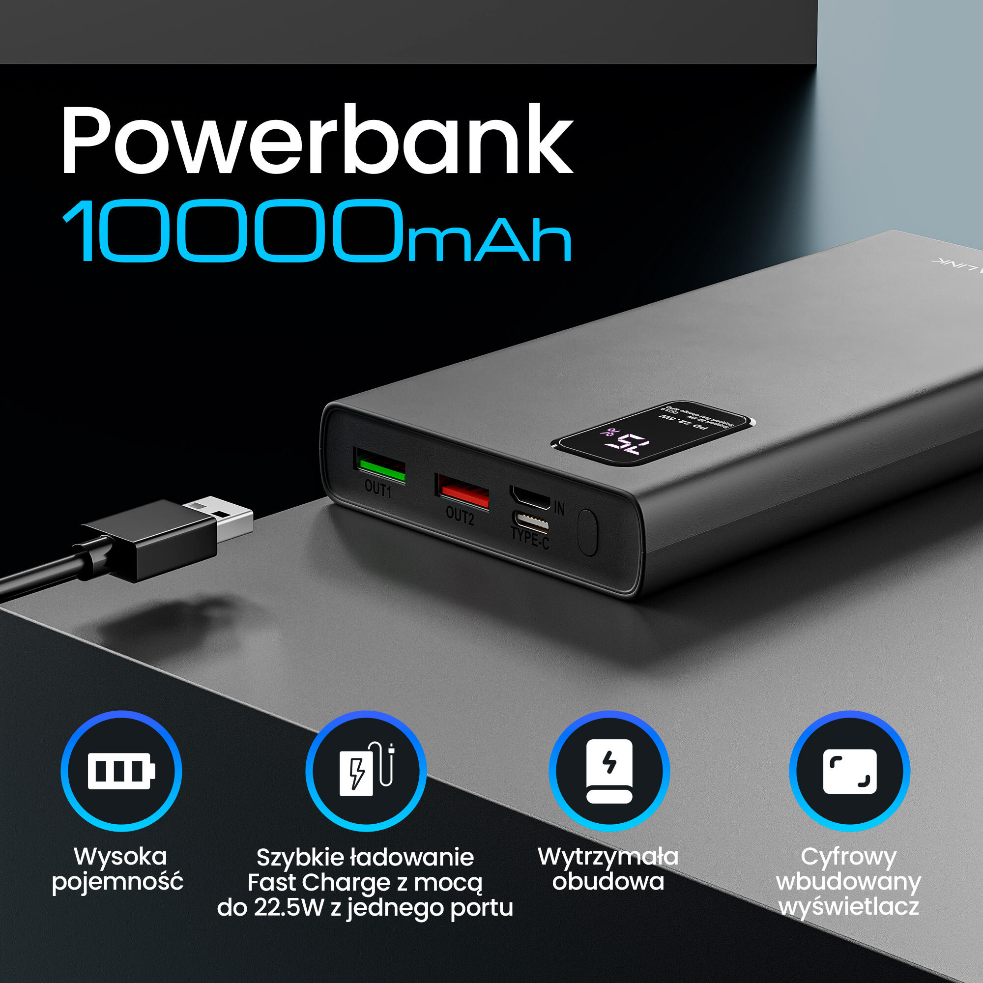 Powerbank Extralink EPB-067B 10000mAh 2/7