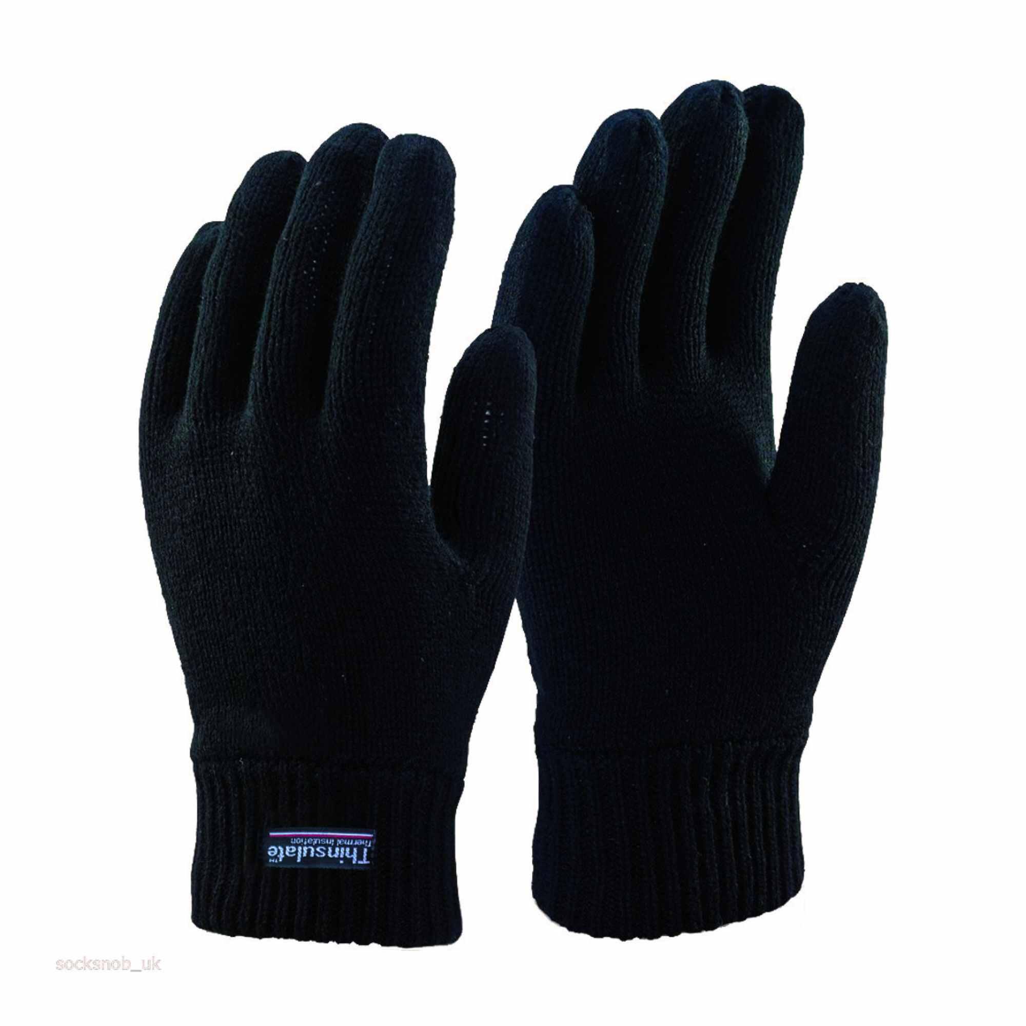 Mens 3M Black Thinsulate Thermal Lined Winter Gloves 2/3