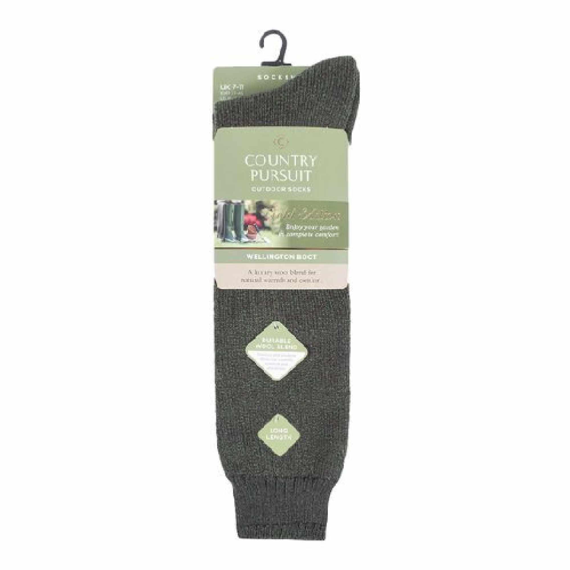 Mens Green Long Wellington Boot Socks 2/3