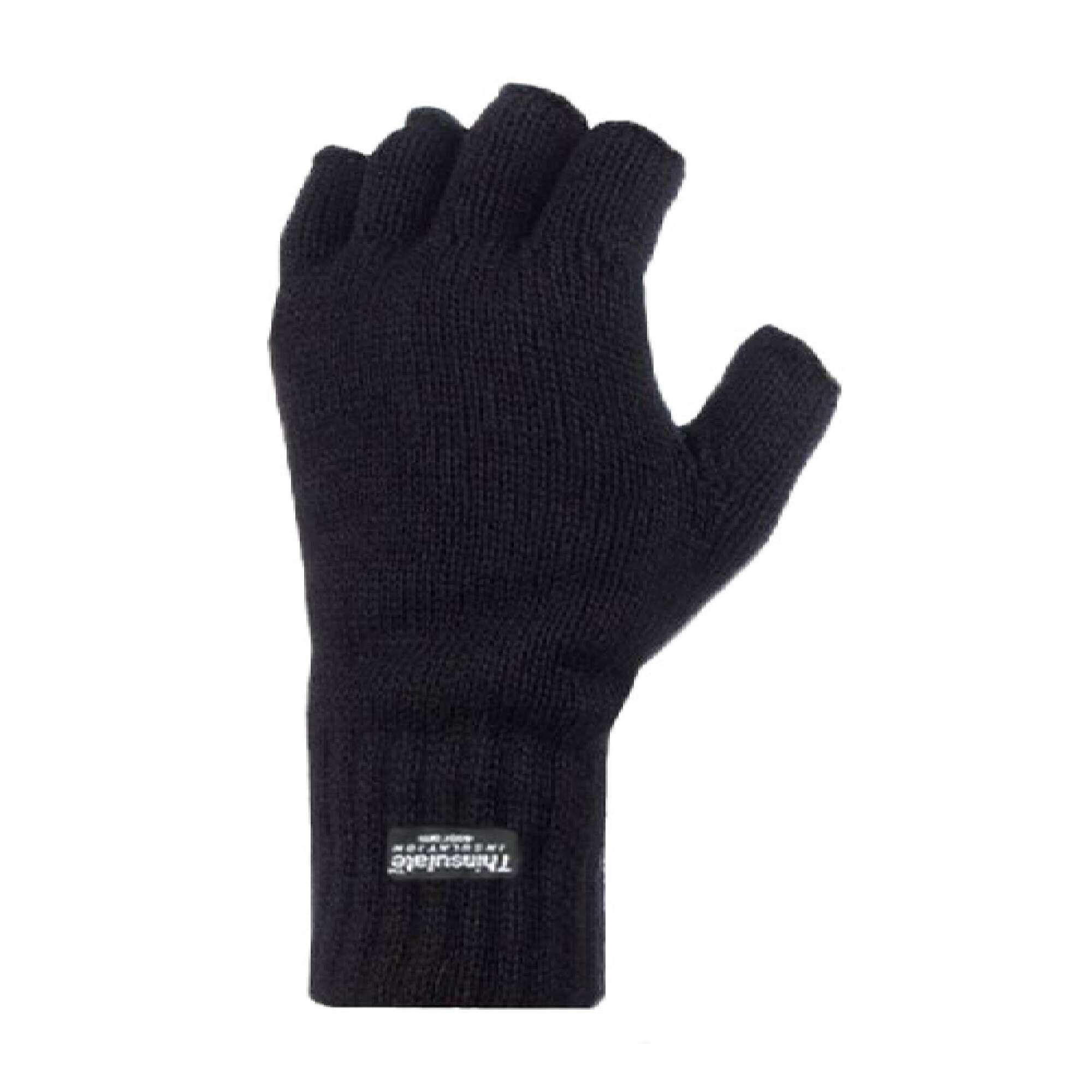 Mens 3M Thinsulate Thermal Insulated Black Fingerless Gloves 2/5