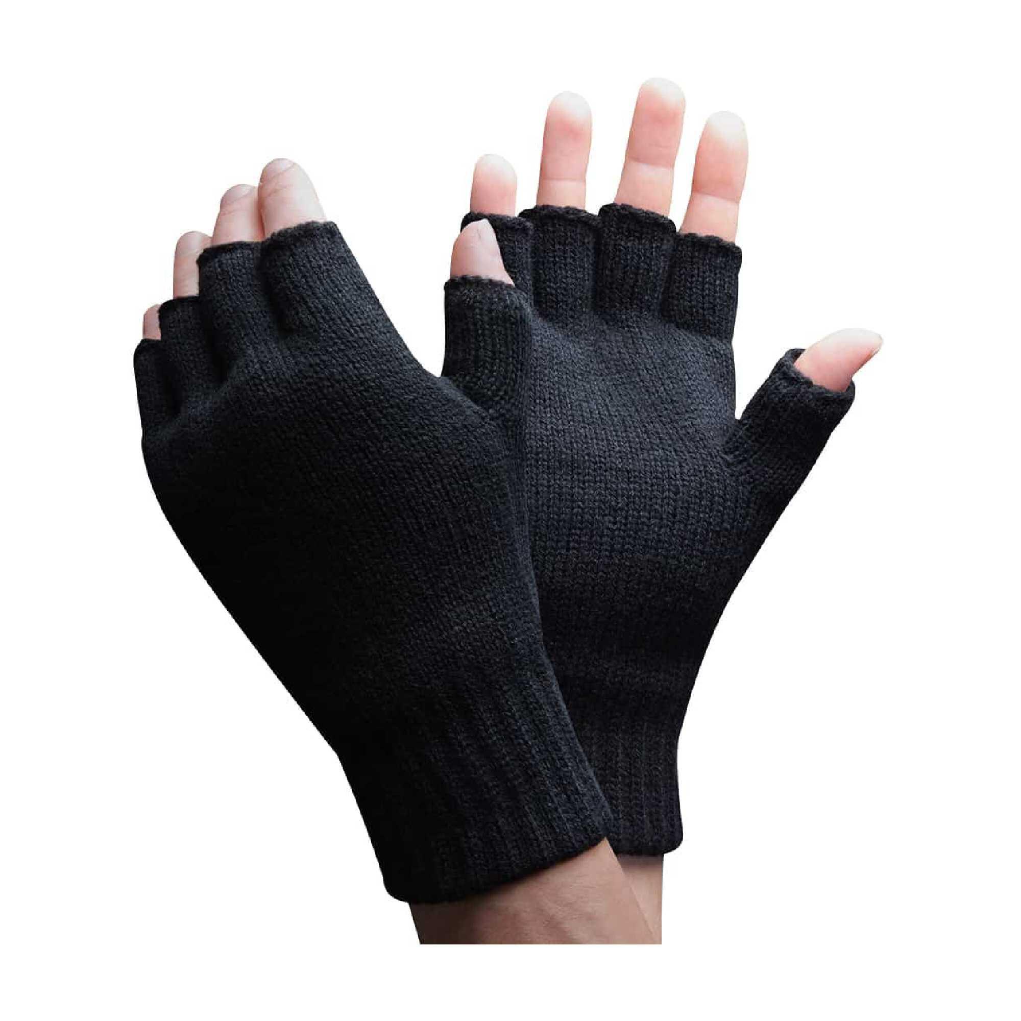 Mens 3M Thinsulate Thermal Insulated Black Fingerless Gloves 1/3