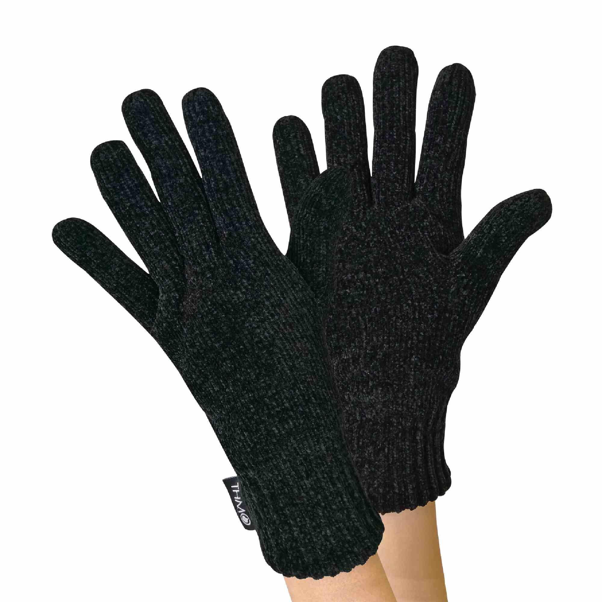 Ladies Thinsulate Soft Chenille Thermal Ribbed Beanie Hat & Gloves Set 2/6
