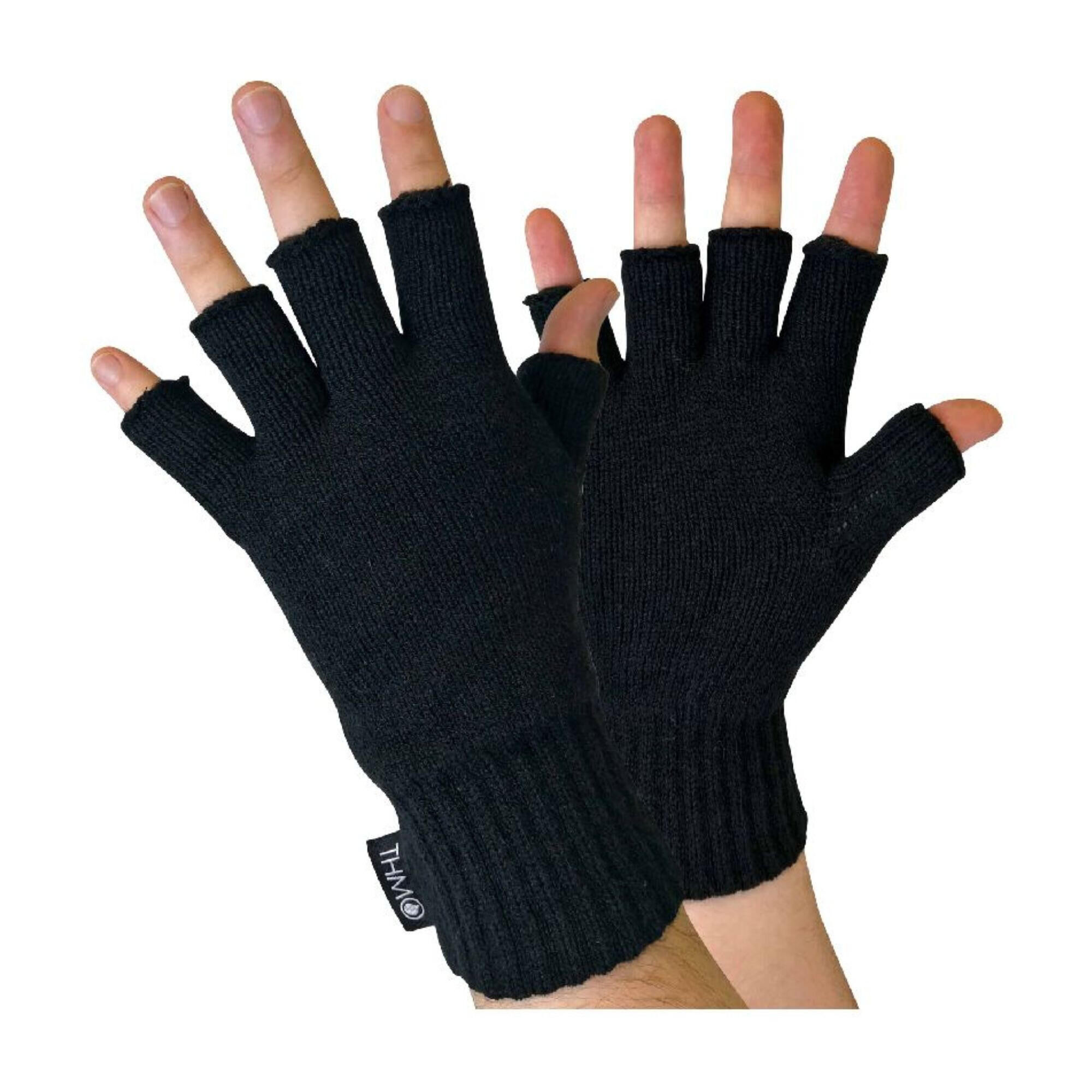 THMO Mens Black 3M Thinsulate Insulation Lined Fingerless Gloves