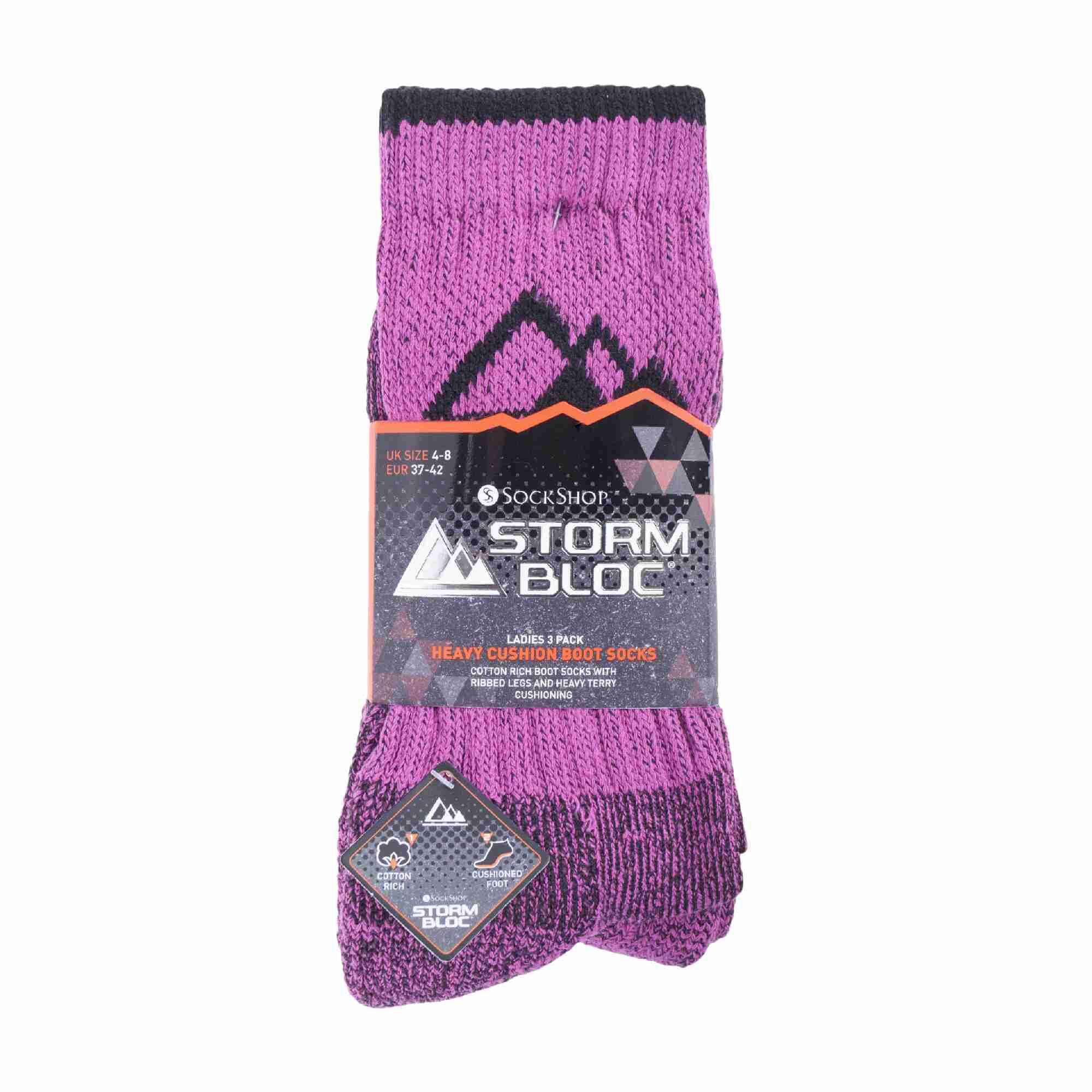 3 Pack Ladies Cushion Sole Outdoor Cotton Rich Hiking Socks 2/5