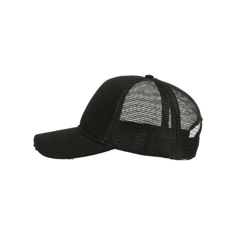 Rapper Destroyed 5 Panel Weathered Trucker Cap (Black/Black) 3/5