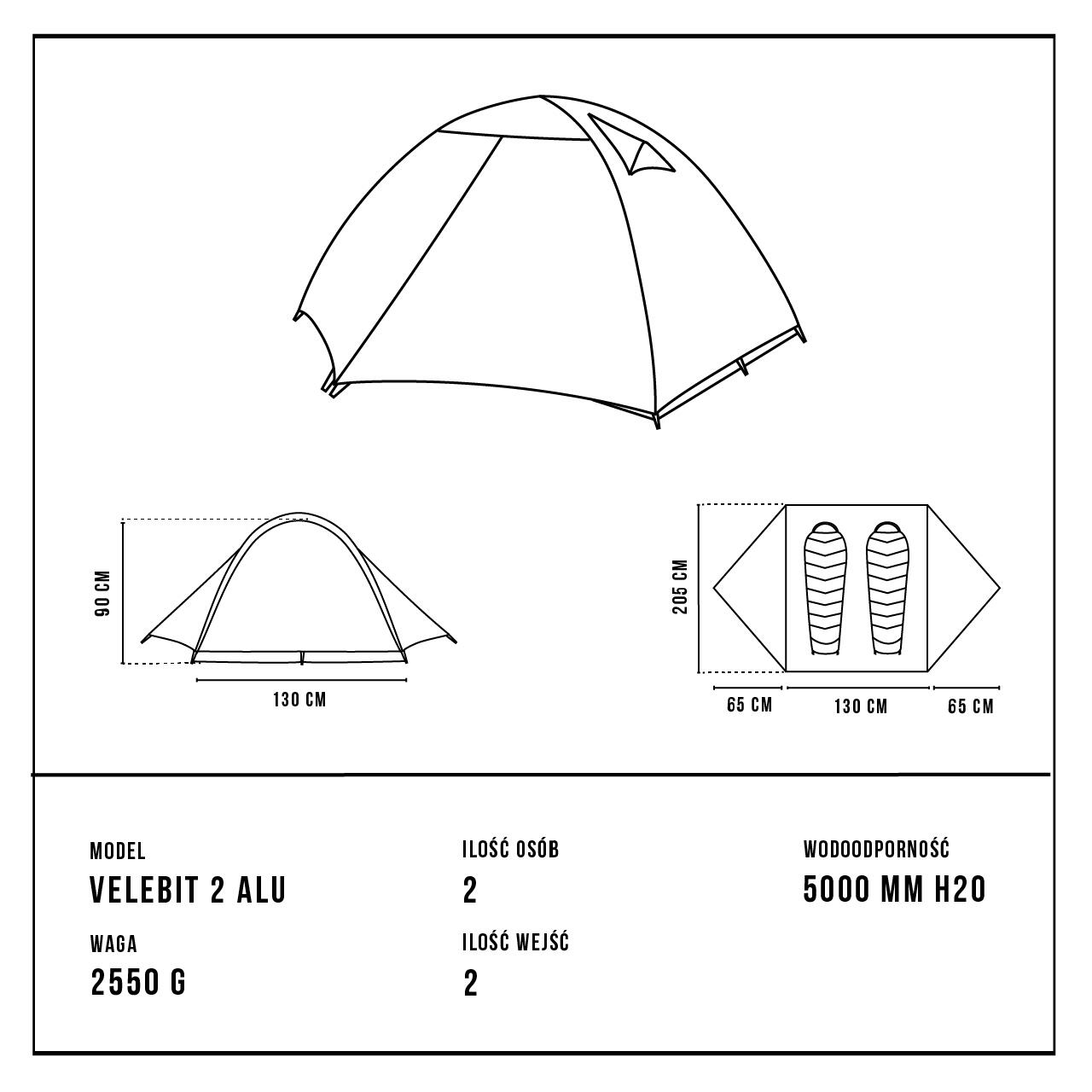 Tente de camping - Alpinus VELEBIT en aluminium - 2 places 3/10
