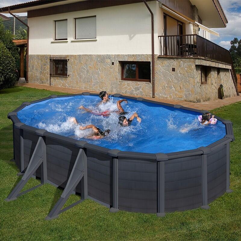 Gre - Piscine À Parois En Acier Couleur Graphite Granada 610 X 375 X 132 Cm Ovale - Piscine - Multicolore - Taille Unique - Decathlon