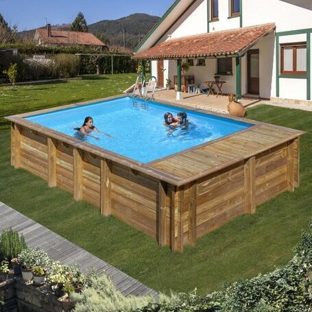 Piscina Rectangular Desmontable  MADERA NATURAL 620 x 420 x 136 cm