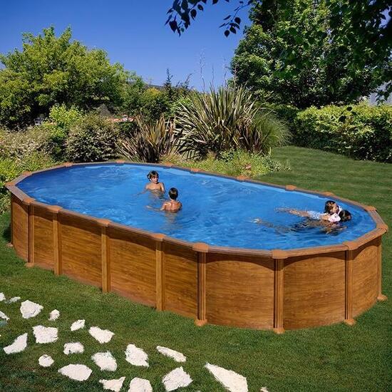 Piscine acier aspect bois Amazonia ovale 6,34 x 3,99 x 1,32 m