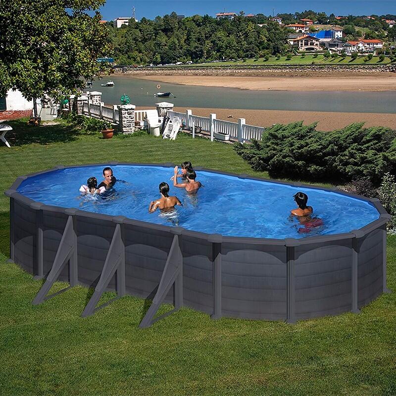 Piscina Ovalada Desmontable GRE  acero imitacion GRAFITO 730 x 375 x 120 cm