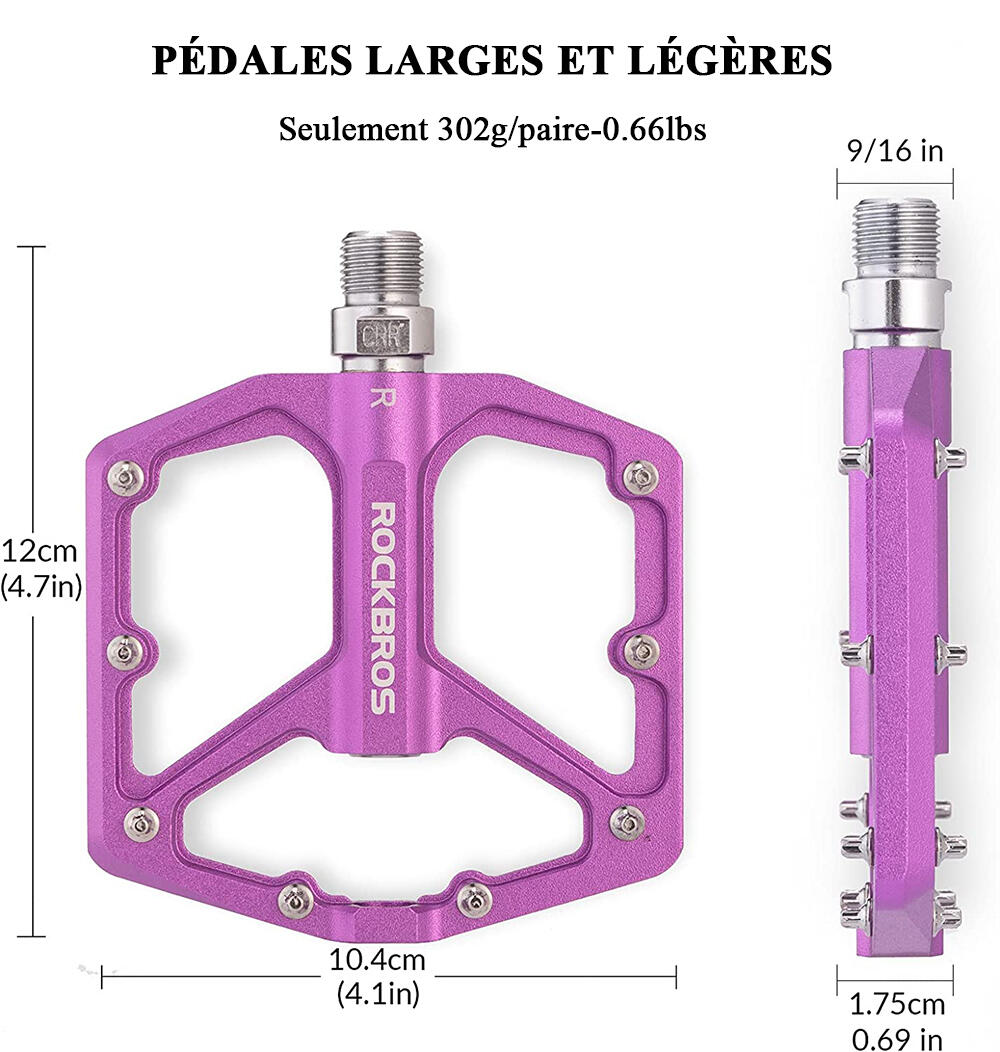 Pédale Vélo en Alliage d'aluminium Pour Vélo Bicyclette Cyclisme VTT Violet 7/7