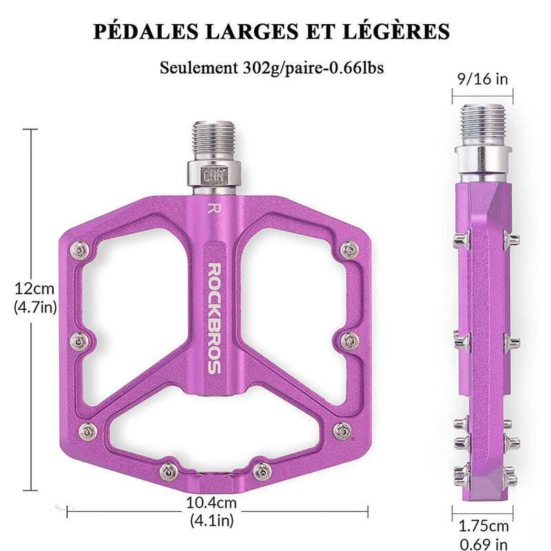 Pédale Vélo en Alliage d'aluminium Pour Vélo Bicyclette Cyclisme VTT Violet