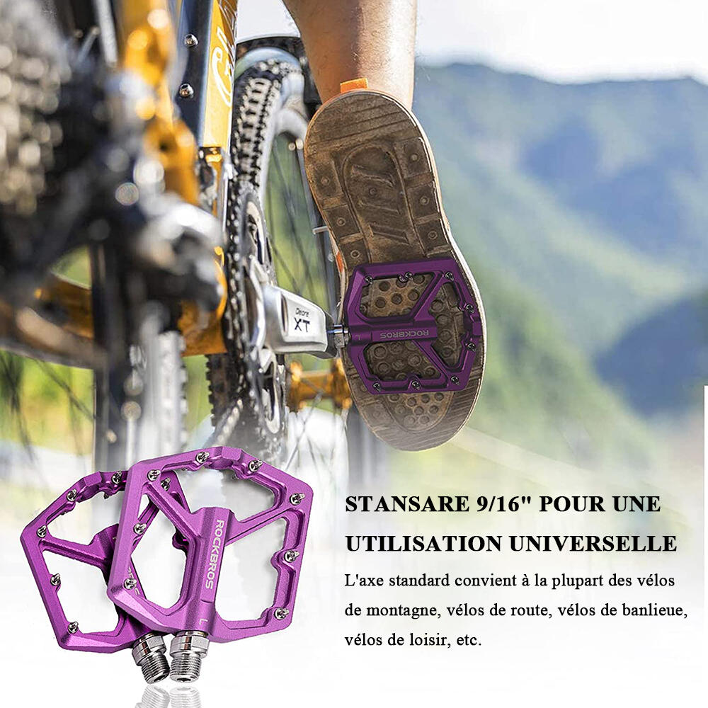 Pédale Vélo en Alliage d'aluminium Pour Vélo Bicyclette Cyclisme VTT Violet 6/7