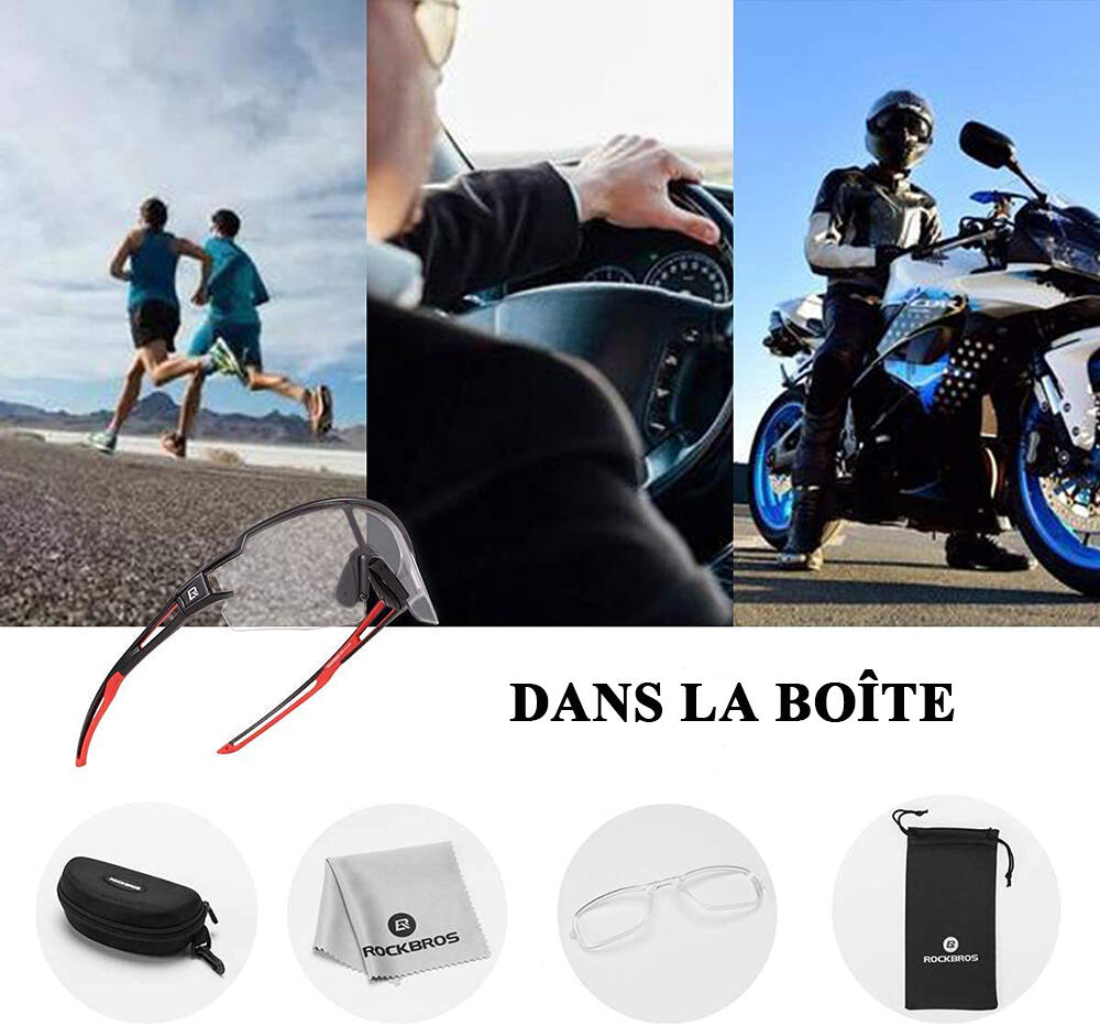 ROCKBROS Fotochromische zonnebril voor dames en heren, UV400, transparante fotochromatische bril voor fietsen, motorrijden, rijden, hardlopen, vissen, golf, paardrijden