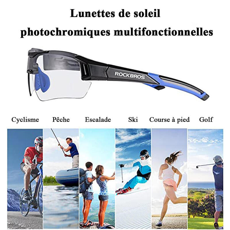 Lunettes de Soleil Photochromiques Lunettes Vélo Anti-UV400 Multi-Sport