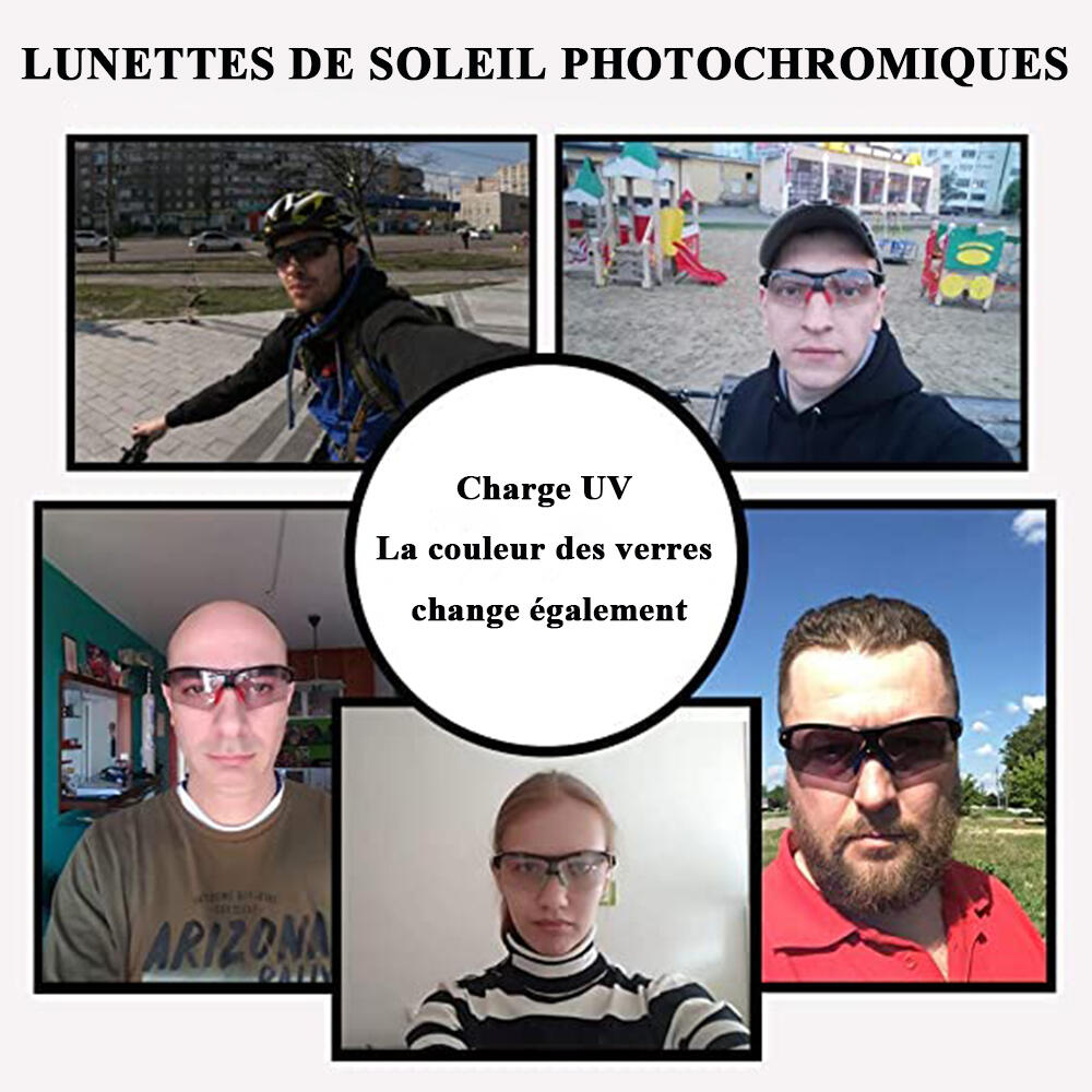 Lunettes Cyclisme Photochromiques UV400 - Verres Transparents Qui S'assombrissent Au Soleil - Léger 33 G - Coupe-vent