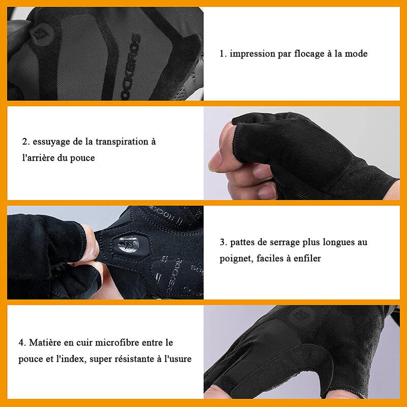 Gants Demi-Doigts de Sport Anti-choc Gants de Cyclisme Noir