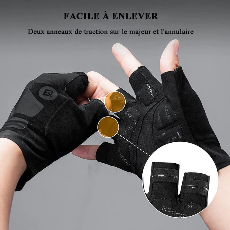 Gants Demi-Doigts de Sport Anti-choc Gants de Cyclisme Noir