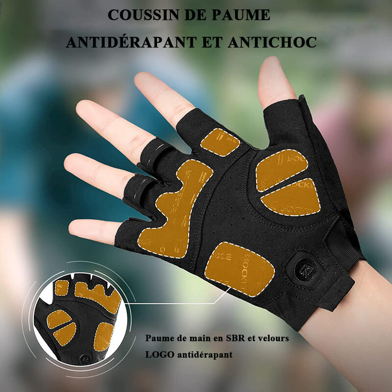 Gants Demi-Doigts de Sport Anti-choc Gants de Cyclisme Noir