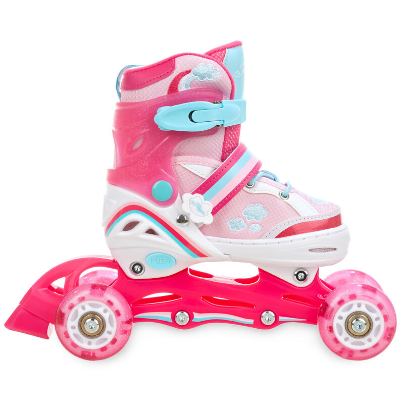 Patines 3en1 Ruedas LED Luminosas Zoya Rosa/Blanco