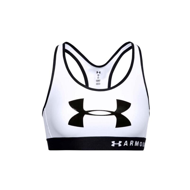 Női sportmelltartó, Under Armour Mid Keyhole Graphic Bra, fehér