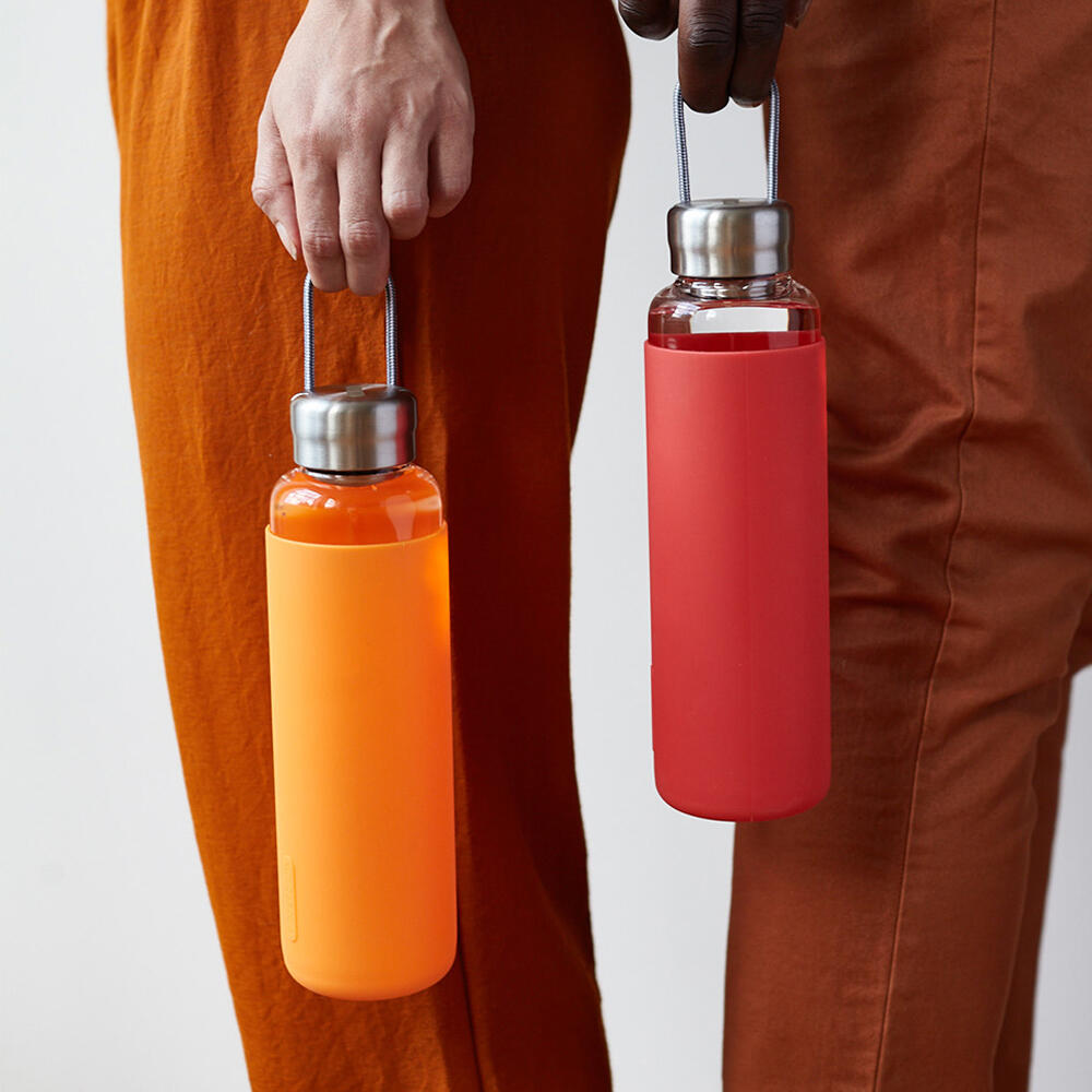 Black+Blum Glass Water Bottle Orange 600ml 3/4