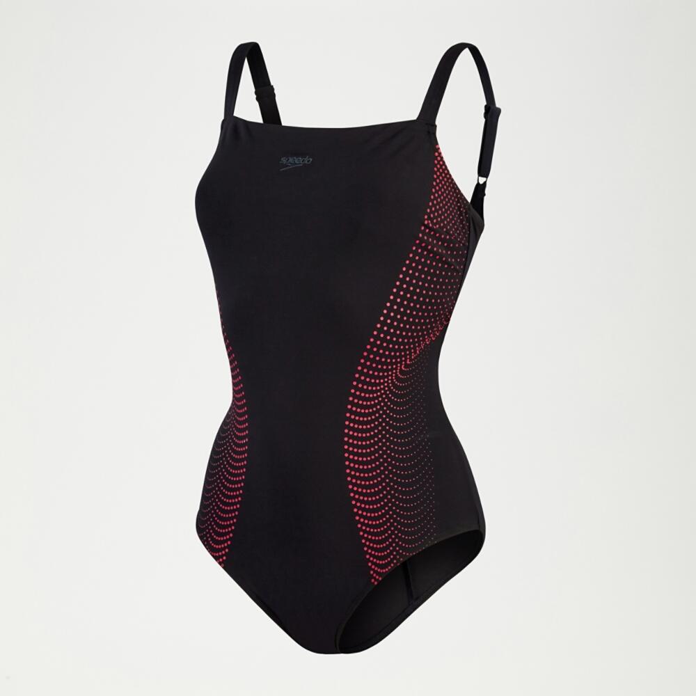 Maillot de bain Speedo Shaping CrystalLux imprimé noir/cerise - Taille 32 4/6