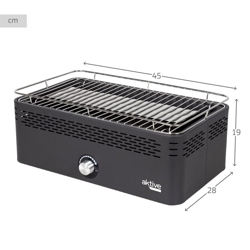 Barbecue rectangulaire noir de table sans fumée 45x28x19 cm Aktive