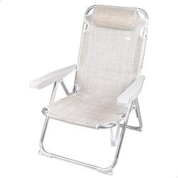Chaise longue de plage pliante beige 2 en 1 avec coussin Aktive