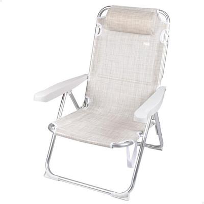 Sedia da spiaggia e lettino pieghevole 2 in 1 beige con cuscino Aktive