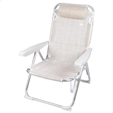 Chaise longue de plage pliante beige 2 en 1 avec coussin Aktive