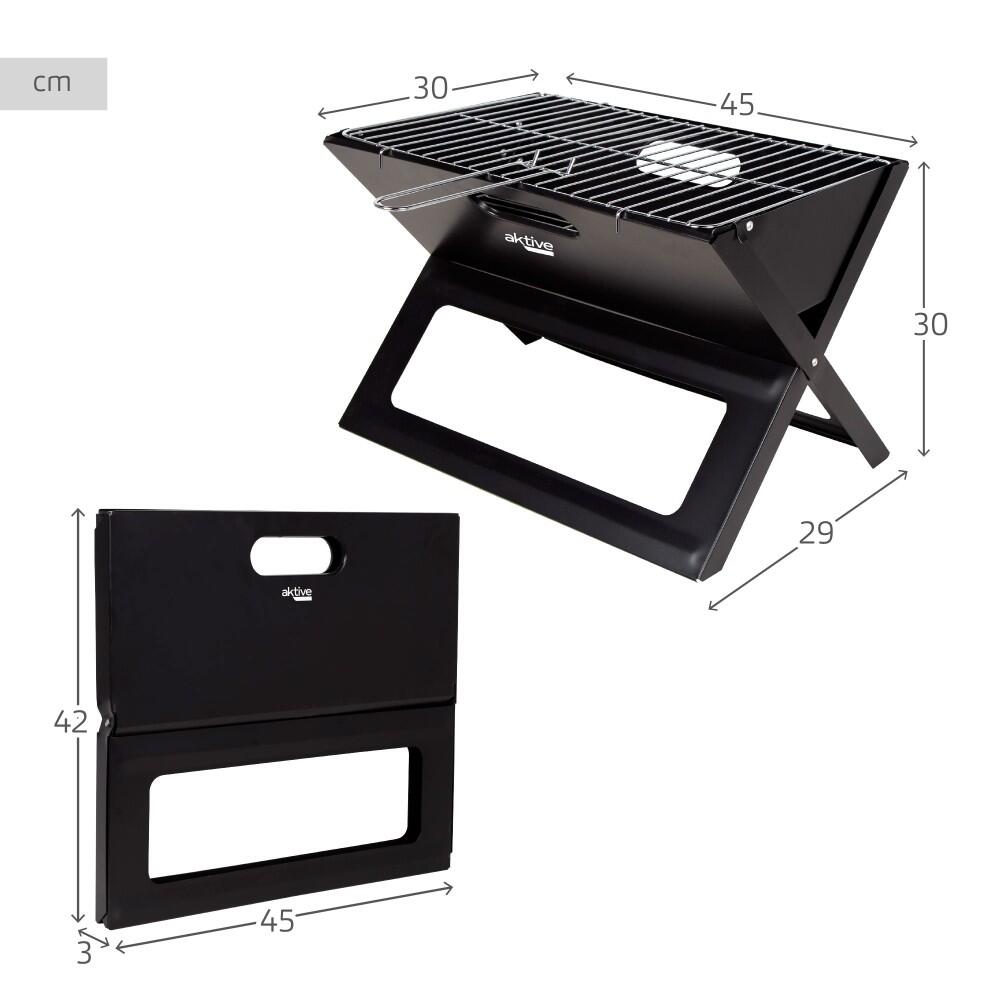 Barbecue portable rectangulaire pliable noir 45x29x30 cm Aktive 4/5
