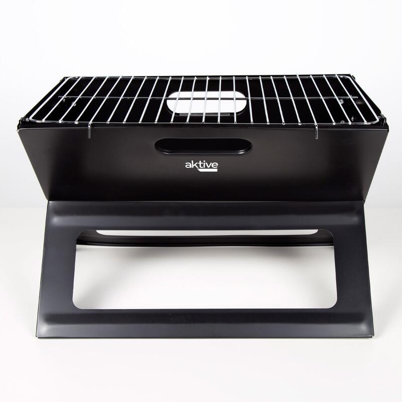 Barbacoa portátil plegable rectangular negra 45x29x30 cm Aktive