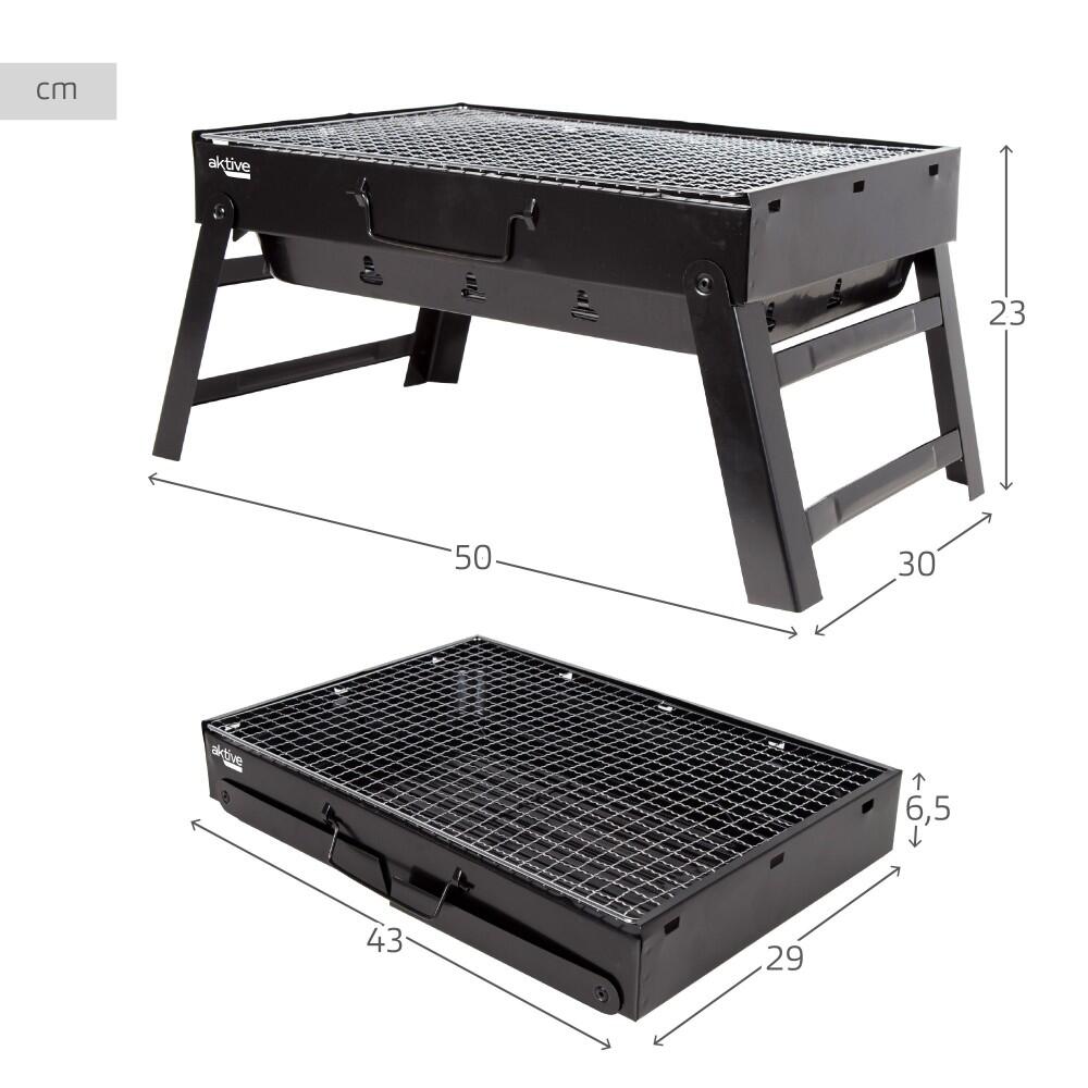 Barbecue portatile pieghevole rettangolare nero 50x30x23 cm Aktive 4/5