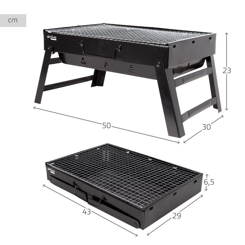 Barbacoa portátil plegable rectangular negra 43x29x22 cm Aktive
