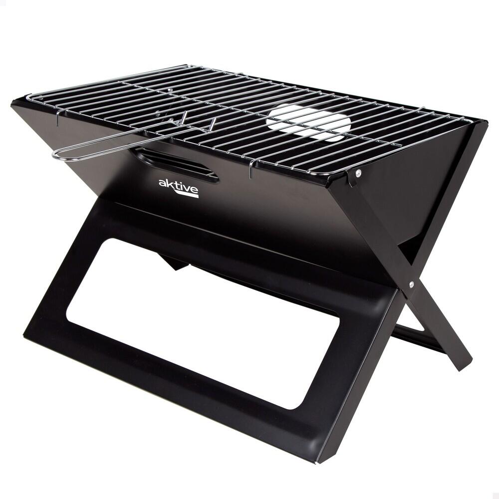 AKTIVE Barbecue portatile pieghevole rettangolare nero 45x29x30 cm Aktive
