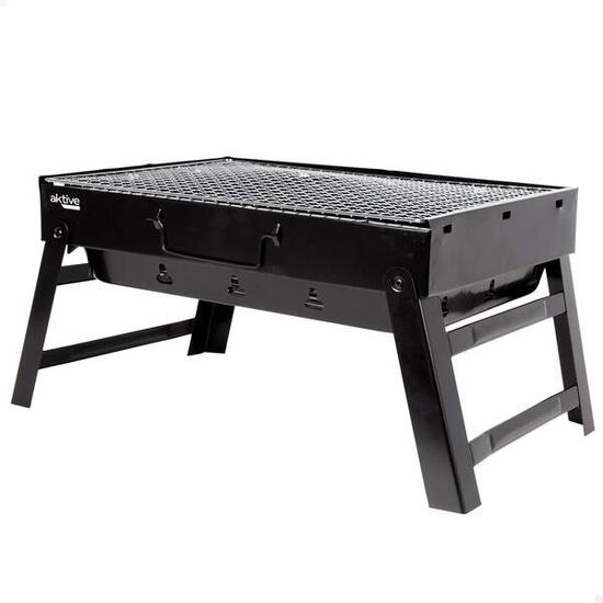 Barbecue portatile pieghevole rettangolare nero 50x30x23 cm Aktive