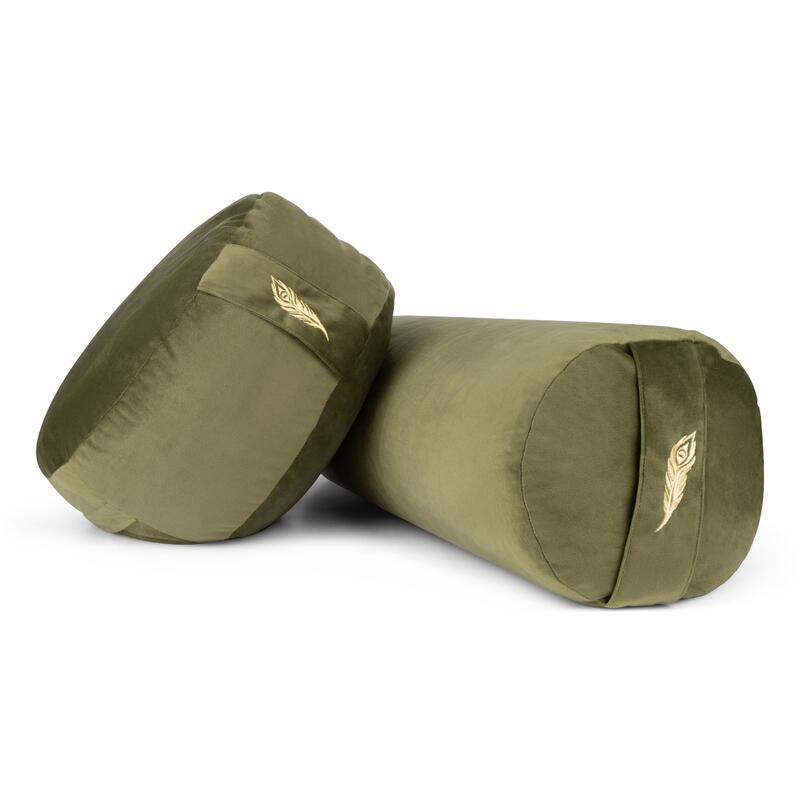 MindBaas - Yoga Bolster - Eco - Groen Velvet - 60 x 20 (lengte x diameter)