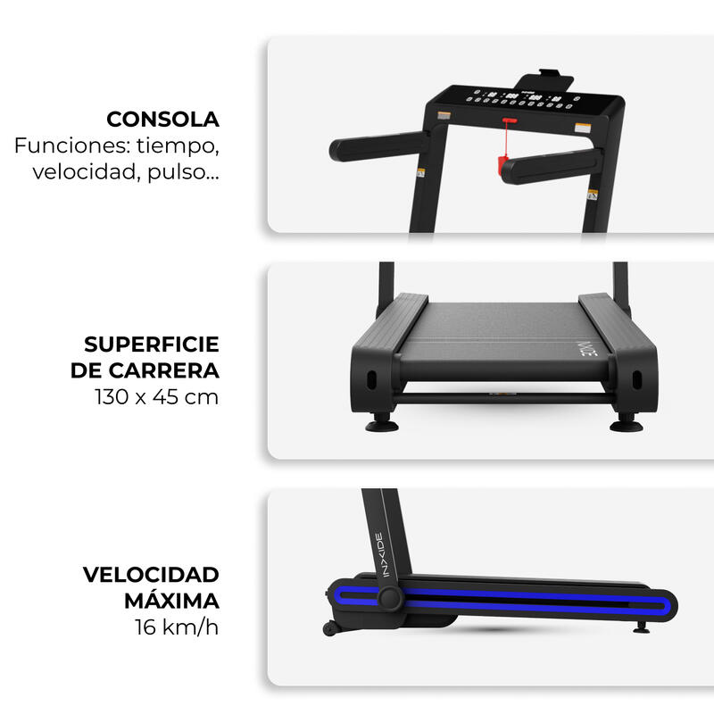 Cinta para Correr 16 km/h con Inclinación Bluetooth y Apps TV