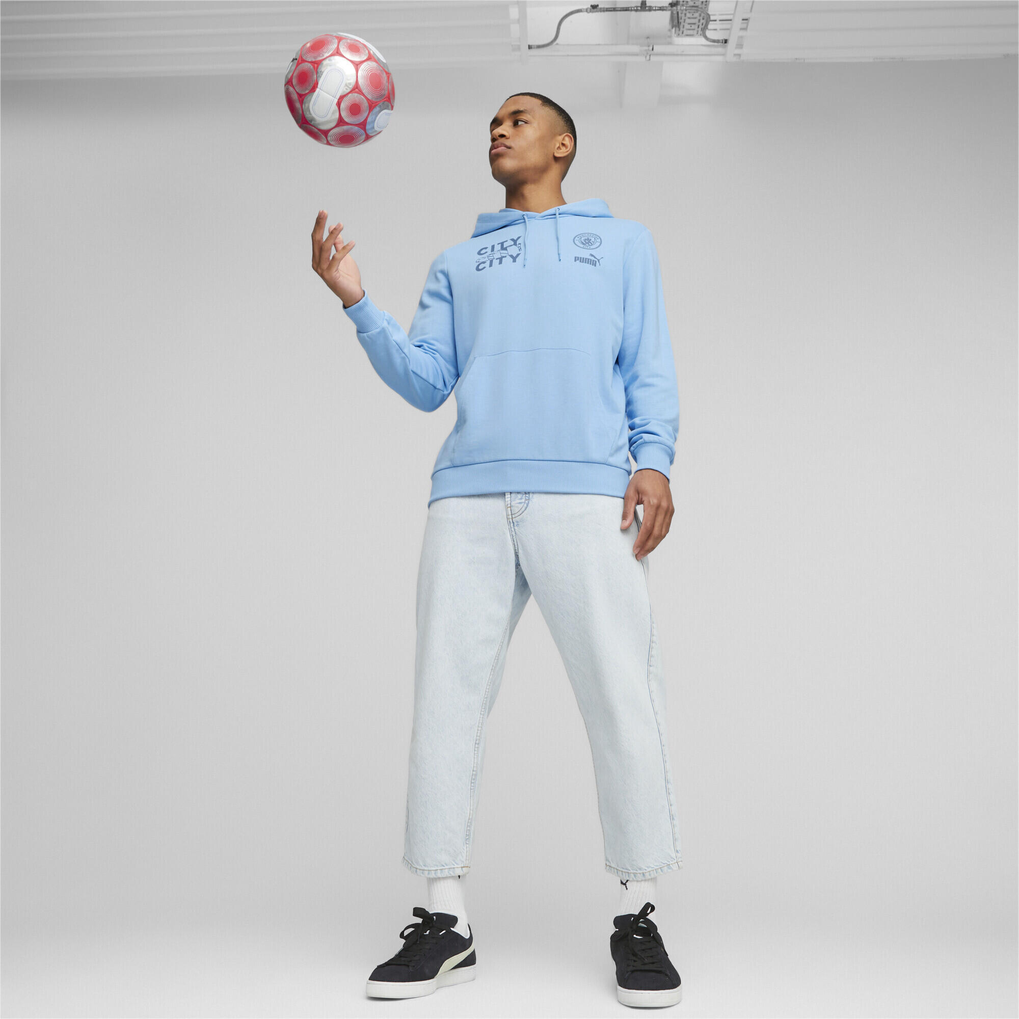 Casaco masculino Puma Manchester City Graphic com capuz azul 5/6