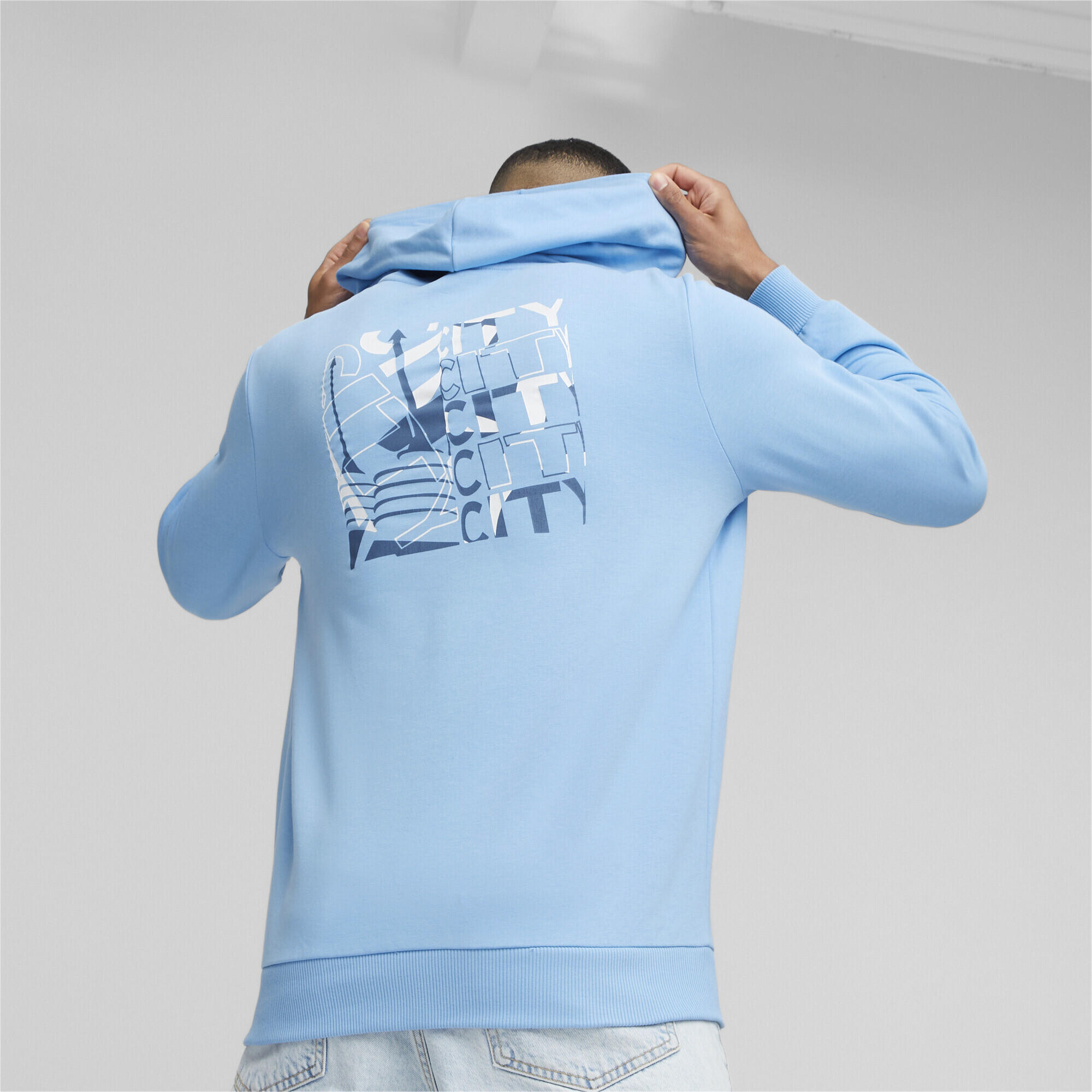 Casaco masculino Puma Manchester City Graphic com capuz azul 4/6