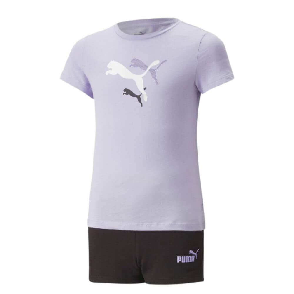 Conjunto t-shirt + calção ginástica em algodão y puma graphic tee criança. Morad