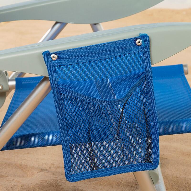Silla de playa c/parasol, cojín y bolsillo azul Aktive