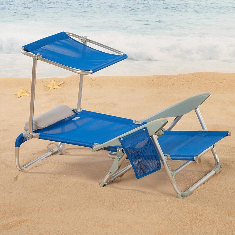 Silla de playa c/parasol, cojín y bolsillo azul Aktive