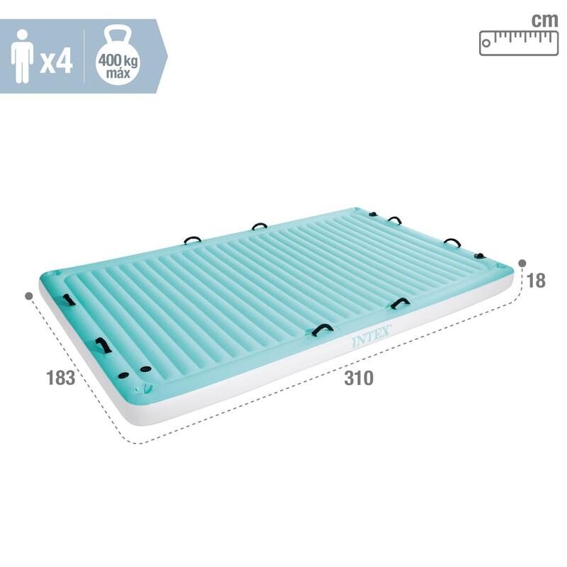 Manta flotante hinchable c/portabebidas y asas de agarre 183x310x18 cm INTEX