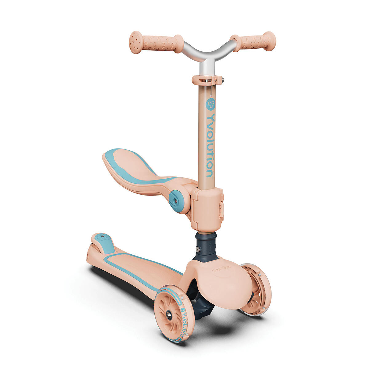 YVOLUTION Monopattino multifunzione 2 in 1, bambino/bambina, Yglider,  pesca-azzurro